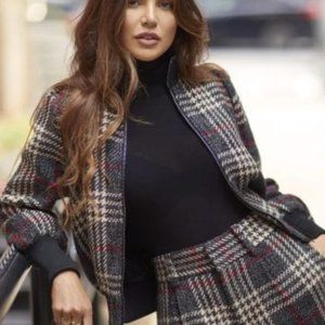 Express x Negin Mirsalehi Plaid Bomber Jacket